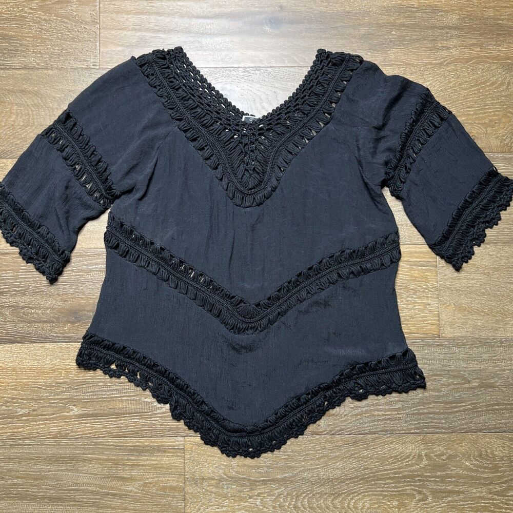 Vivid Importers Blouse Crochet Top Peasant Shirt Medium Whimsygoth Boho